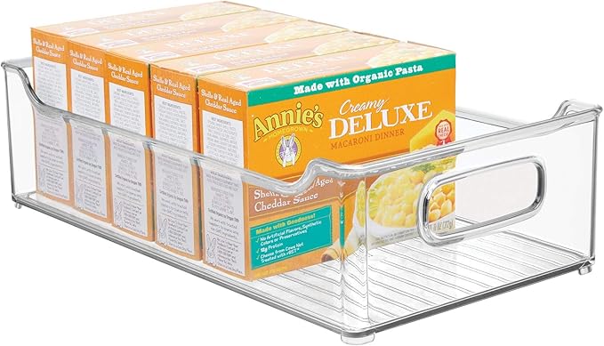 mDesign Wide Plastic Kitchen Storage Container Bins with Handles -Organization in Pantry, Cabinet, Refrigerator or Freezer Shelves - Food Organizer for Fruit, Yogurt, Squeeze Pouches - Clear