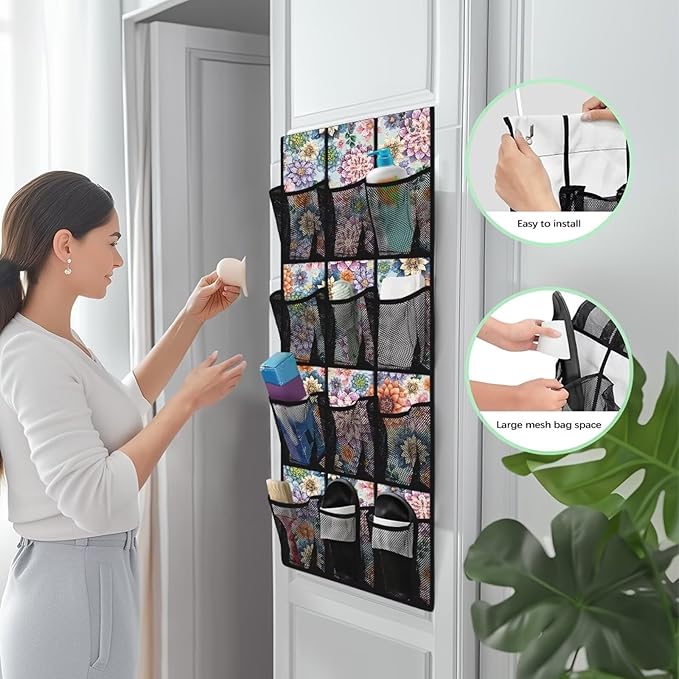 12 Large Mesh Pockets Over the Door Shoe Organizer Mandala Hanging Shoe Rack for Closet Breathable Shoe Hanger for Bedroom Bathroom