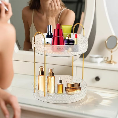 2 Tier Acrylic Lazy Susan Organizer, 360° Rotating Makeup orgaizer & Skincare Storage Tray, Clear Spinning Vanity Organizer for Bathroom Countertop, Cabinet, Dresser, Kitchen, Perfume Organizer
