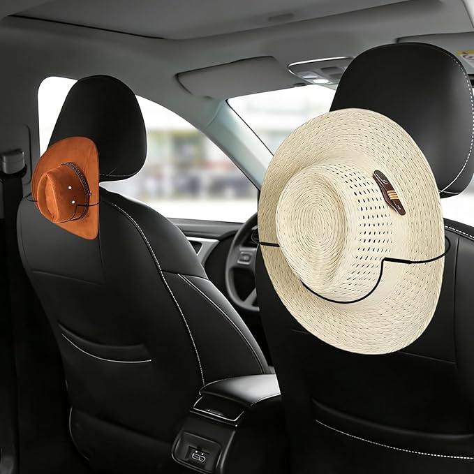 2Pcs Cowboy Hat Holder for Car, Folding Cowboy Hat Rack for keeping Hats Shape, Hardhat Holder for Truck Automotive Seat Back Hook Hats Organizer