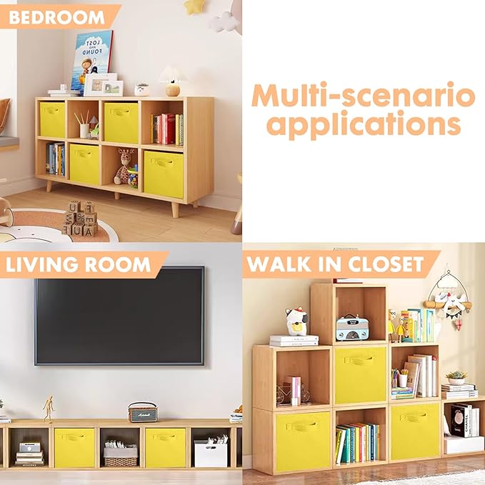 ShellKingdom Foldable Fabric Storage Cubes And Cloth Organizer Drawer For Closet And Toys, 13 X 13 X 13 INCH, 2 Pack (Yellow)