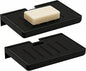 SUOXING 2 Pack Bar Soap Holder for Shower Wall,Self Draining Adhesive Soap Holder,Rustproof Wall Mounted Acrylic Shower Soap Rack & Caddy for Bathroom,Bath,Kitchen,No Drilling PlasticSoap Shelf,Black