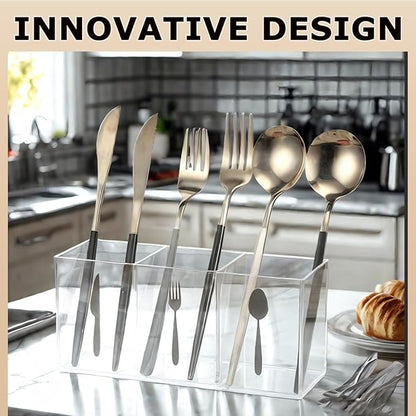 Silverware Organizer Countertop,Acrylic Small Silverware Caddy for Countertop,Knife Fork and Spoon Organizer for Kitchen Storage,Cabinet and Dining Room