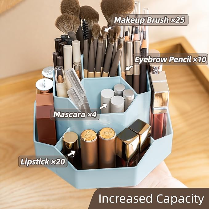 360° Rotating Makeup Brush Holder Organizer with 9 Slots, Makeup Organizers Countertop, Makeup organization and Skincare Storage for Vanity, Desktop, Bathroom (BLUE)