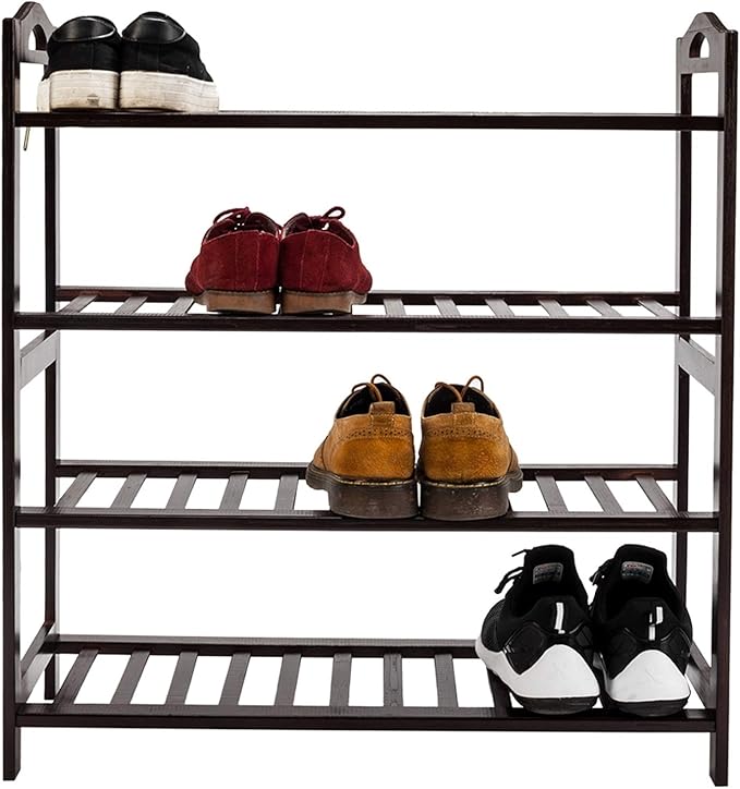 4-Tier Bamboo Shoe Rack for Entryway, Shoe Organizer for Hallway Closet, Free Standing Shoe Racks for Indoor Outdoor Living Room (Coffee-4 Tiers)
