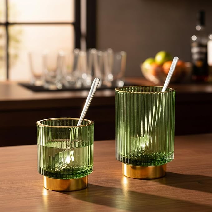 2 Pack Glass Makeup Brush Holder Organizer, Crystal Glass Toothbrush Holders, Desk Pen Pencil Holder, Multifunctional Vintage Brush Cup for Desk Vanity Bathroom Bedroom