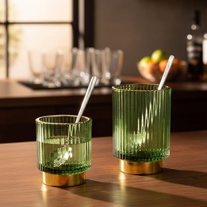 2 Pack Glass Makeup Brush Holder Organizer, Crystal Glass Toothbrush Holders, Desk Pen Pencil Holder, Multifunctional Vintage Brush Cup for Desk Vanity Bathroom Bedroom