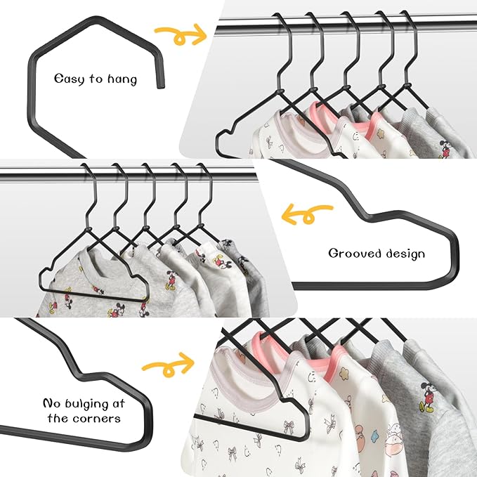 VWV Black Aluminum Hangers, 20 Pack Baby Hangers，12.6 Inch Children Baby Hanger, Sturdy Metal Children Clothes Hangers for Wardrobe, Space-Saving Toddler Hanger