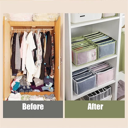 7 Grids Washable Wardrobe Clothes Organizer,Clothing Storage Bins,Drawer Organizer for Clothing,Drawer Dividers for Clothes, Mesh Separation Box for Underwear, Socks, Scarves, Jeans
