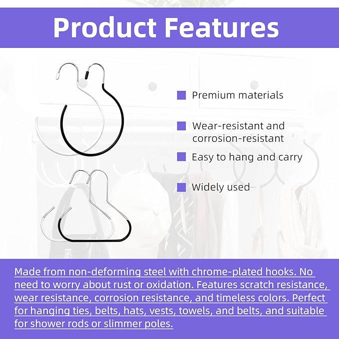 20 Pcs Scarf Ring Hangers (Black and white) Anti-Slip Wardrobe Storage Accessories for Ties Hat Hooks Scarves Belts Tank Tops