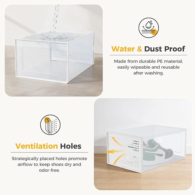 NEWBULIG 30 Clear Shoe Storage Boxes, Shoe Organizer for Closet with Lid, Plastic Stackable Breathable Shoe Cabinet with Lid for Sneakers, Heels & Boots, White
