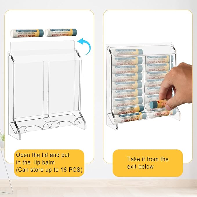 Beautyflier Clear Acrylic Lip Balm Dispenser, Organizer Holder for Lip Balm, Stackable Containers Freestanding Counter Display Stand for Lipsticks, Glosses, Lip Balm (Holder Only)