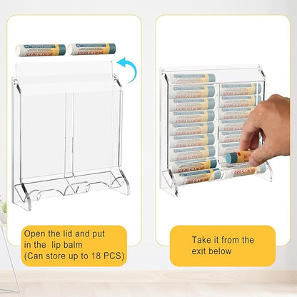 Beautyflier Clear Acrylic Lip Balm Dispenser, Organizer Holder for Lip Balm, Stackable Containers Freestanding Counter Display Stand for Lipsticks, Glosses, Lip Balm (Holder Only)