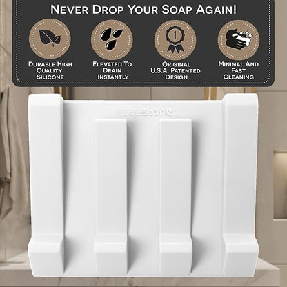 Silicone Soap Dish (USA Patented) Self Draining Bar Soap Holder for Shower Bathroom Sink, Drying Soap Dish Tray Kitchen Sponge Holder Easy Cleaning Soap Saver Mat (Pure White, 1)