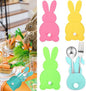 12 Pcs Easter Bunny Felt Cutlery Holder Bag Happy Easter Decorations for Rabbit Tableware Knife Fork Cover Bag Birthday Banquet Party Accessories