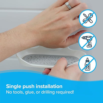 SlipX Solutions Strong Hold Soap Saver, Suction Cup Soap Holder, Must Have Universal Kitchen & Bathroom Shower Accessories (White, Single Tray (2-Pack)