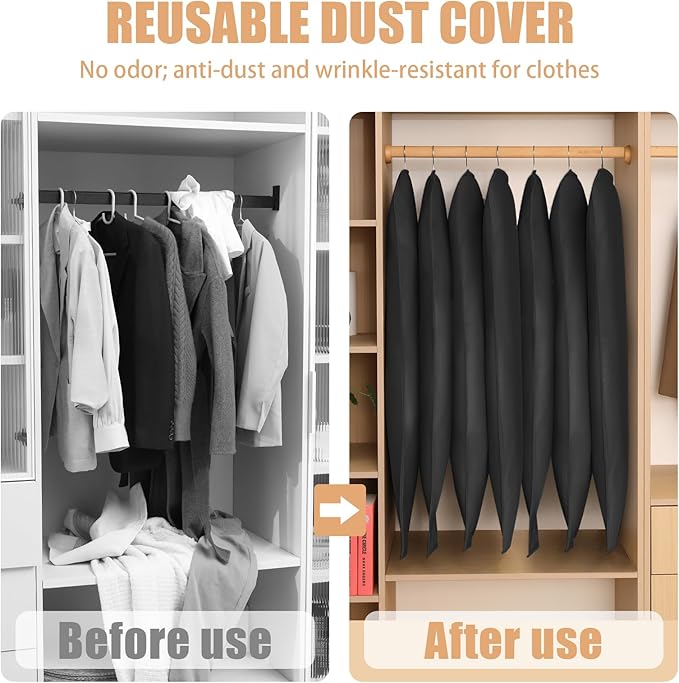 Kimmama Dress Bags for Gowns, Garment Bags for Hanging Clothes, Garment Protector Cover for Wedding Dress, Suit, Dance Costumes, Coat, PEVA, Black, 23.6" x 43.3"