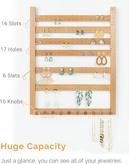 Mymazn Beech Earring Wall Holder Hanging Jewelry Organizer Assembly Display Wall Mount Organizer for Necklaces Rings Scrunchies