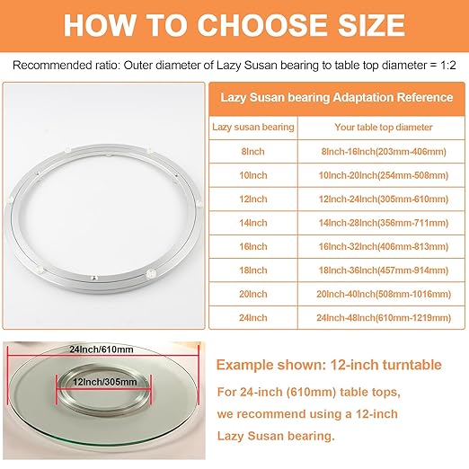 TamBee 18 Inch Lazy Susan Hardware Kit - Heavy Duty Aluminum Turntable Bearing with Metal Rotating Ring Mechanism Lazy Susan Parts for Puzzle Boards, DIY Projects (Base Only)