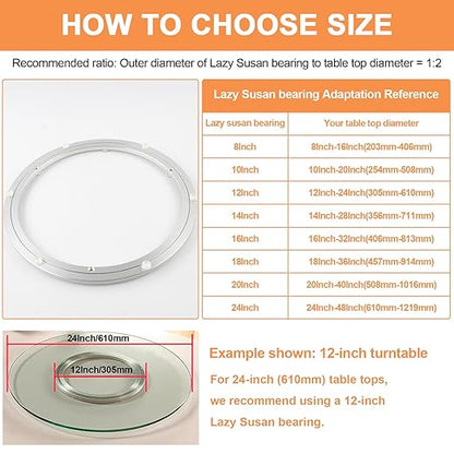 TamBee 18 Inch Lazy Susan Hardware Kit - Heavy Duty Aluminum Turntable Bearing with Metal Rotating Ring Mechanism Lazy Susan Parts for Puzzle Boards, DIY Projects (Base Only)