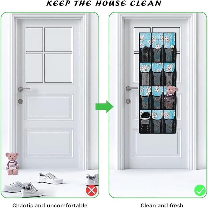 Easter Lily Over the Door Shoe Organizer 12 Large Mesh Pockets Sturdy Oxford Fabric Shoe Organizer Door Hanger for Bedroom Bathroom