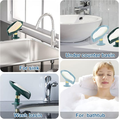 2 Pack Soap Holder, Self Draining Soap Dish Holder, Not Punched Easy Clean Bar Soap Holder, with Suction Cup Soap Dish Suitable for Shower, Bathroom, Kitchen Sink (Dark + Light Green)