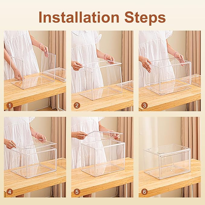 eYotto 1 Pack Acrylic Clear Shoe Storage Boxes Stackable, Acrylic Shoe Box US Size 14, Large Clear Shoe Organizer With Magnetic Door for Closet Cabinet Sneaker Hat Handbag