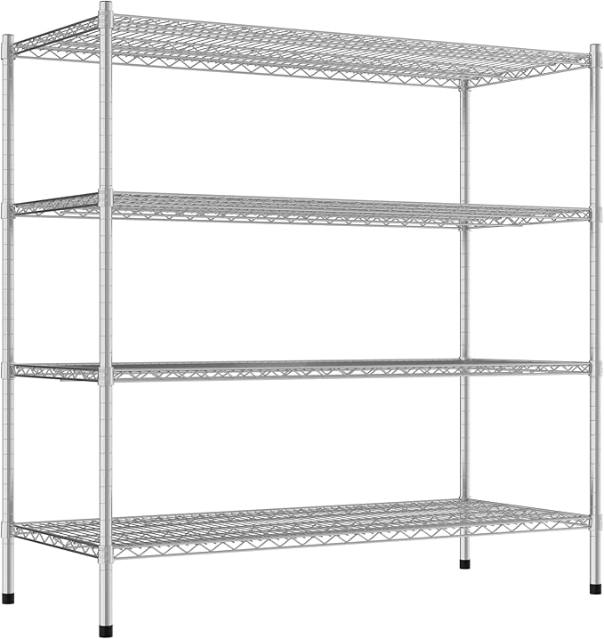 Commercial NSF Listed Chrome Stationary Wire Shelving Kit 24" x 54" x 54", with 4 Shelves Perfect for Warehouse, Walk-in Refrigerator, Freezer, Grocery Store, Restaurant, Dishroom