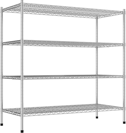 Commercial NSF Listed Chrome Stationary Wire Shelving Kit 24" x 54" x 54", with 4 Shelves Perfect for Warehouse, Walk-in Refrigerator, Freezer, Grocery Store, Restaurant, Dishroom