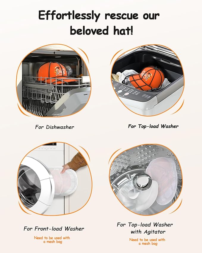 XQXA Hat Washer Cage - No Assembly Needed Hat Cleaner | Perfect Fit for Adult and Kids Hats | Ideal for Baseball Caps | Safe for Dishwasher and Washing Machine | Black, 3-Pack