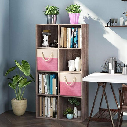 PRANDOM Large Foldable Cube Storage Bins 11x11 inch [4-Pack] Fabric Linen Storage Baskets Cubes Drawer with Cotton Handles Organizer for Shelves Nursery Closet Bedroom Pink