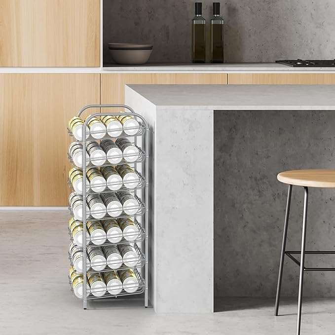 DOMYDEVM Can Rack Storage Organizer, 7 Tier Canned Goods Organizer, Silver Beverage Soda Holder Holds up to 84 Can, Can Drink Storage Organizer for Pantry Kitchen