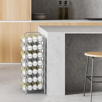 DOMYDEVM Can Rack Storage Organizer, 7 Tier Canned Goods Organizer, Silver Beverage Soda Holder Holds up to 84 Can, Can Drink Storage Organizer for Pantry Kitchen