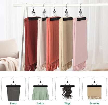 TOPIA HANGER 24 Pack Wooden Pants Hangers, Hair Extension Hangers Non Slip Skirt Hanger Wood Clamp with Velvet Padded 360° Swivel Hook for Jeans, Skirts, Trousers, Wigs Black CT68B