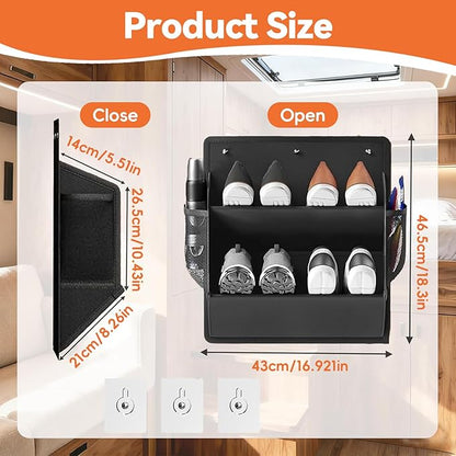 2 Pack RV Shoe Storage Organizer, Over the Door/Wall Hanging Shoe Rack with Sticky Adhesive, Large Deep Pockets for Narrow Space, Closet Camper Storage Black
