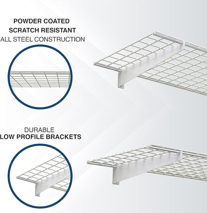 Hyloft 00967 2-Pack Heavy Duty Steel Garage Shelving, 45”x 15” Wall Mounted Shelve,Max Shelf Load 200 Pounds, White Powder Coated