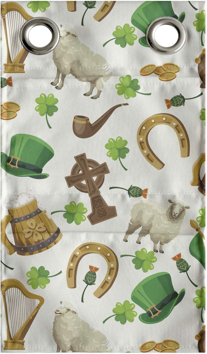Ambesonne Clover Hanging Pocket Organizer, Irish Culture Themed Pattern Beer Horse Shoe Coin Pot Leprechaun Hat, Printed Polyester Storage Bag with Pockets, 9" x 16", Ivory Multicolor