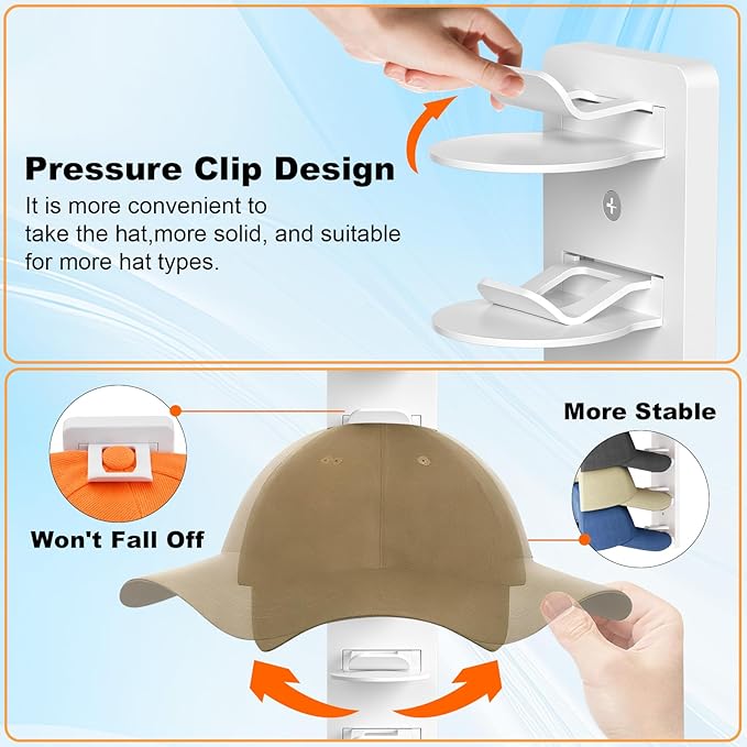 2 Pack Hat Organizer for Baseball Caps, Hat Rack for Wall, Strong Adhesive & Screw-in Cap Holder hat hangers for Closet Door & Bedroom