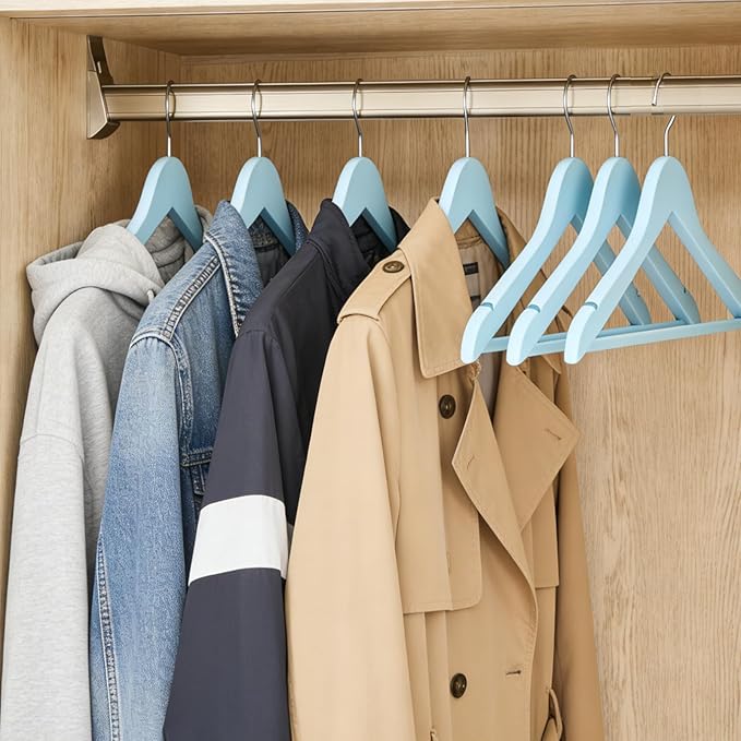 20 Pack Blue Clothes Hangers Slim Wood Hangers Coat Hangers for Closet,Clothes Hanger with Extra Smooth Finish,Precisely Cut Notches for Shirt Suit Dress Women Home Kids (Blue)