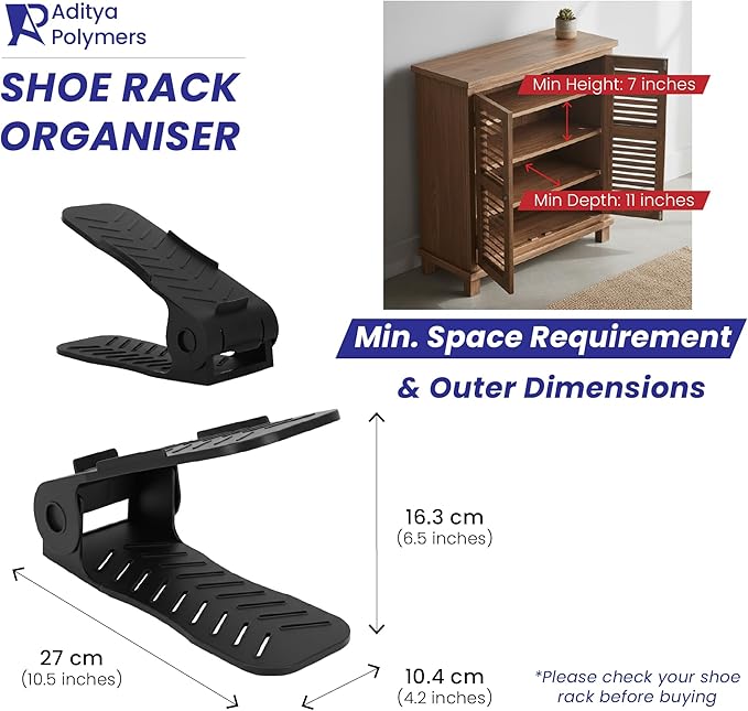 -12 p.c Adjustable Height Plastic Shoe Organizer (Black)