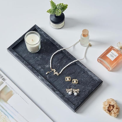 Natural Marble Vanity Tray, Luxury Stone Organizer for Bathroom & Kitchen Counter | Holds Soap Dispenser, Jewelry, Perfume | Non-Resin, Non-Ceramic Décor
