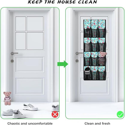 Over the Door Shoe Organizer 12 Large Pockets Strawberry Blueberry Hanging Shoe Organizer for Closet Sturdy Oxford Fabric Shoe Hanger