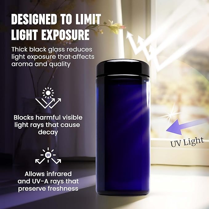 Infinity Jars, 1 L (12 oz) Airtight Coffee Canister Ultraviolet Glass Coffee Bean Storage Container Antistatic, Light Blocking Container for Coffee, Herbs, Tea & Spices Durable