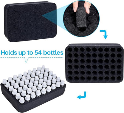 Essential oils Organizer Holder Foam Pad with Slots, Holds 54 bottles of 10ml、15ml Bottles, Removable Dividers，Black