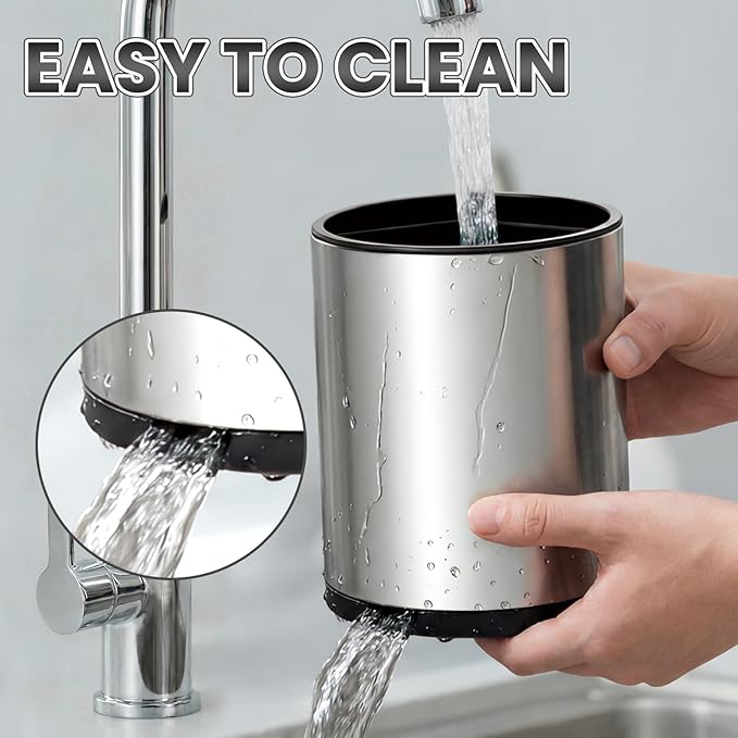 Utensil Holder For Kitchen Counter, Large 360°Rotating Stainless Steel Utensil Crock with 3 Compartment, Drainage Non-Slip