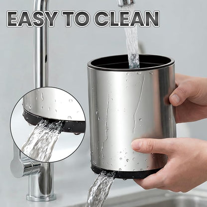 Utensil Holder For Kitchen Counter, Large 360°Rotating Stainless Steel Utensil Crock with 3 Compartment, Drainage Non-Slip