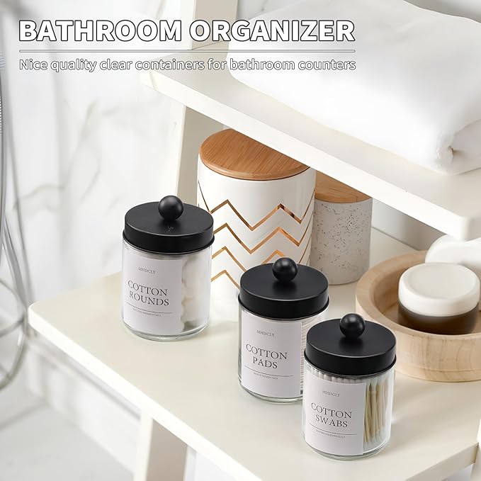 Bathroom Organizers and Storage,4 Pack Bathroom Accessories,Bathroom Decor,Home Decor,Bathroom Storage and Organization,Qtip Holder for Room Decor Aesthetic (Black lids)