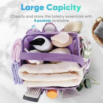 EUDELE Mesh Shower Caddy Portable for College Dorm Room Essentials,Portable Shower Caddy Dorm with 8-Pocket Large Capacity, Shower Bag for Beach, Swimming, Gym, Travel essentials, Purple