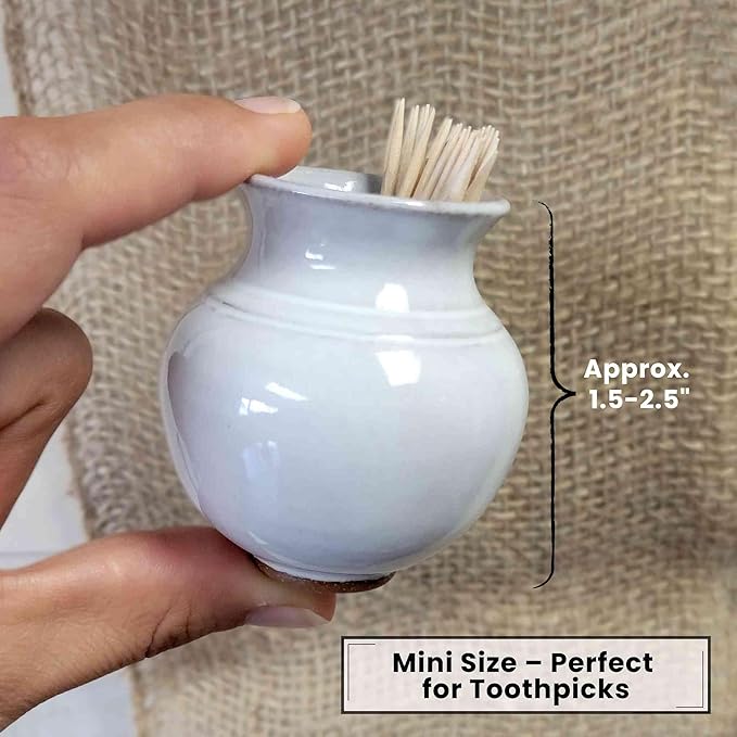 White Ceramic Toothpick Holder – Handmade Mini Pottery Cup for Kitchen and Charcuterie Boards