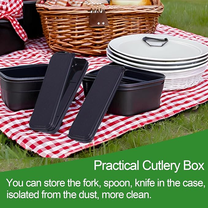 Silverware Organizer with Lid, 2 Pack Travel Silverware Case Large Flatware Storage Box Travel Utensils Case for Fork Spoon Chopsticks, 9.6 x 2.1 inches (Black)